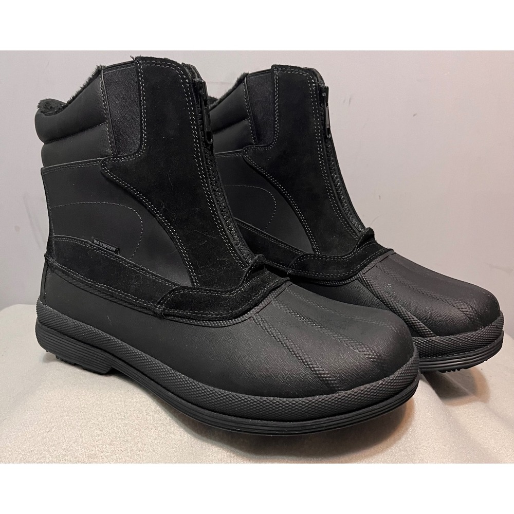 Nortiv8 Mens Waterproof Winter Snow Boots‎ Black Front Zip Faux Fur Lined Sz 15